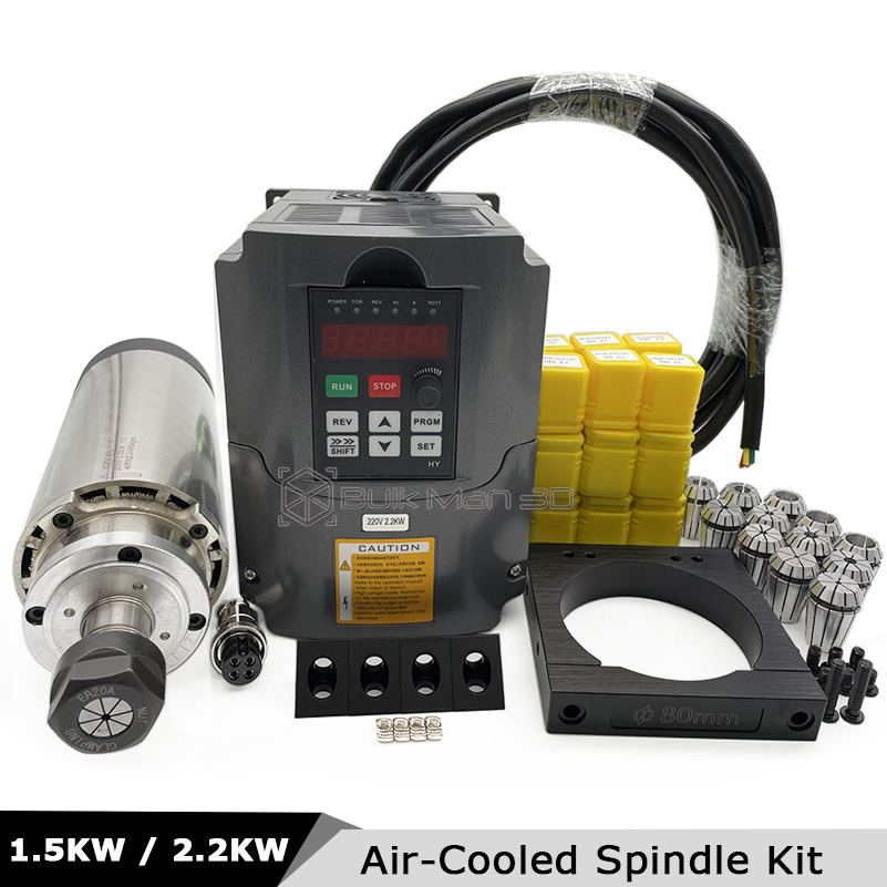 Air Cooled 1.5Kw Spindle Motor Inverter 110V - Kit de Spindle CNC Refrigerado a
