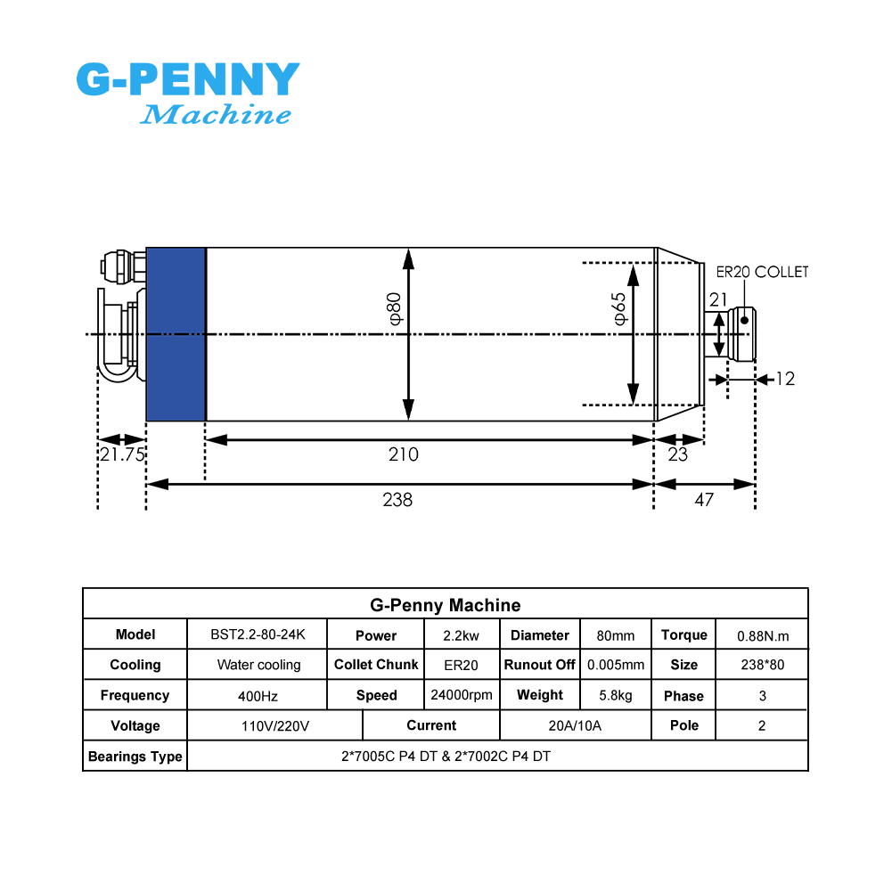 Motor Spindle CNC G-Penny 2.2K - 2.2Kw Water Cooled Spindle Kit Vfd avaliação e preço