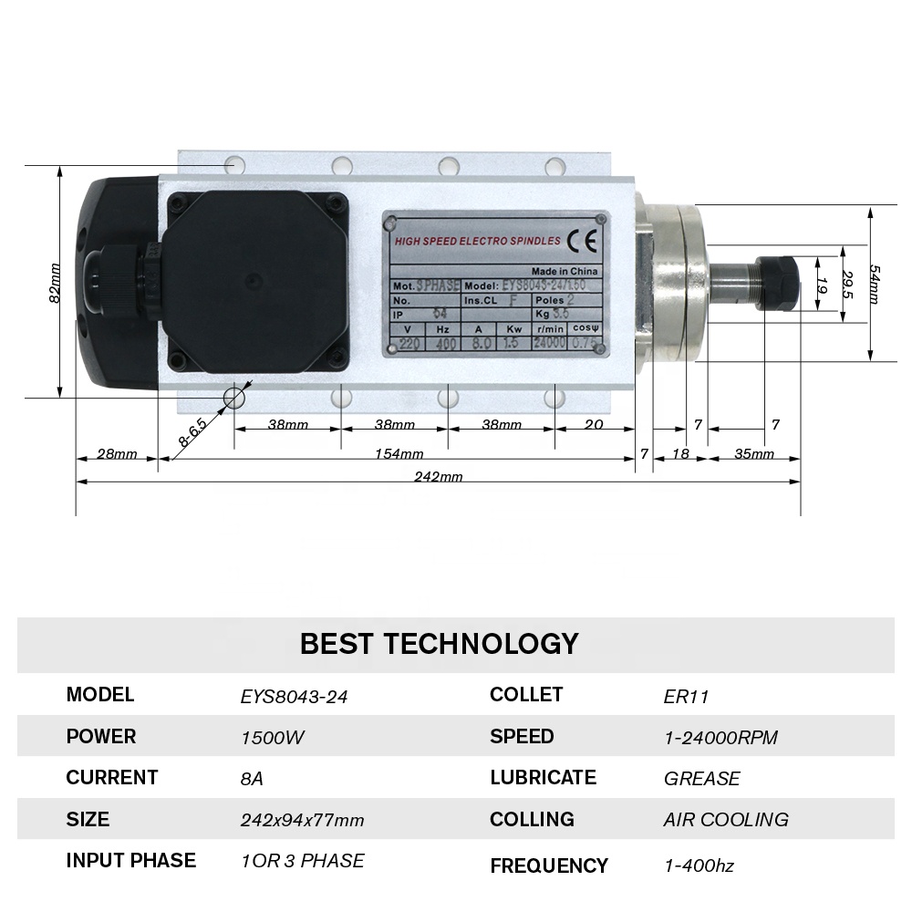 Hltnc 1.5kw flash refrigerado  - Air Cooled 1.5Kw Spindle Motor Inverter 110V avaliação e preço