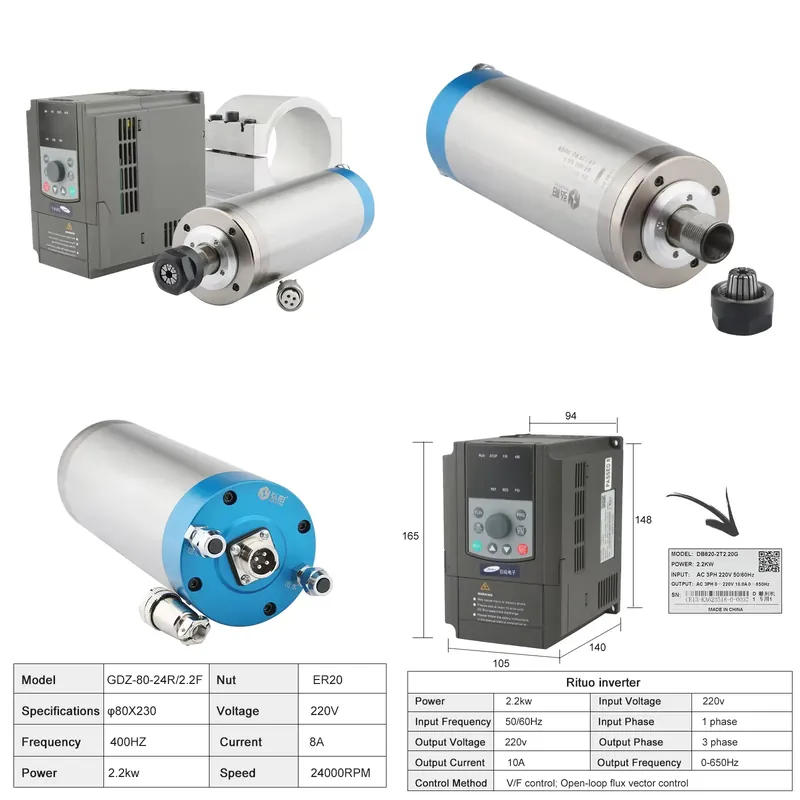 2026 China Fábrica ER20 2.2kw  - 2.2Kw Water Cooled Spindle Kit Vfd avaliação e preço