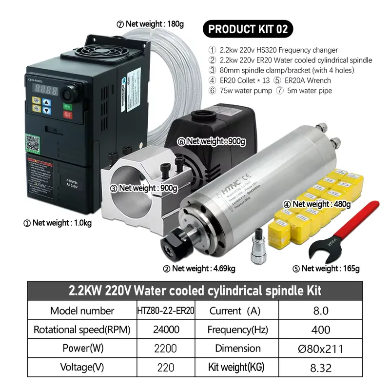 Eixo Fresador Refrigerado a Ág - 2.2Kw Water Cooled Spindle Kit Vfd avaliação e preço